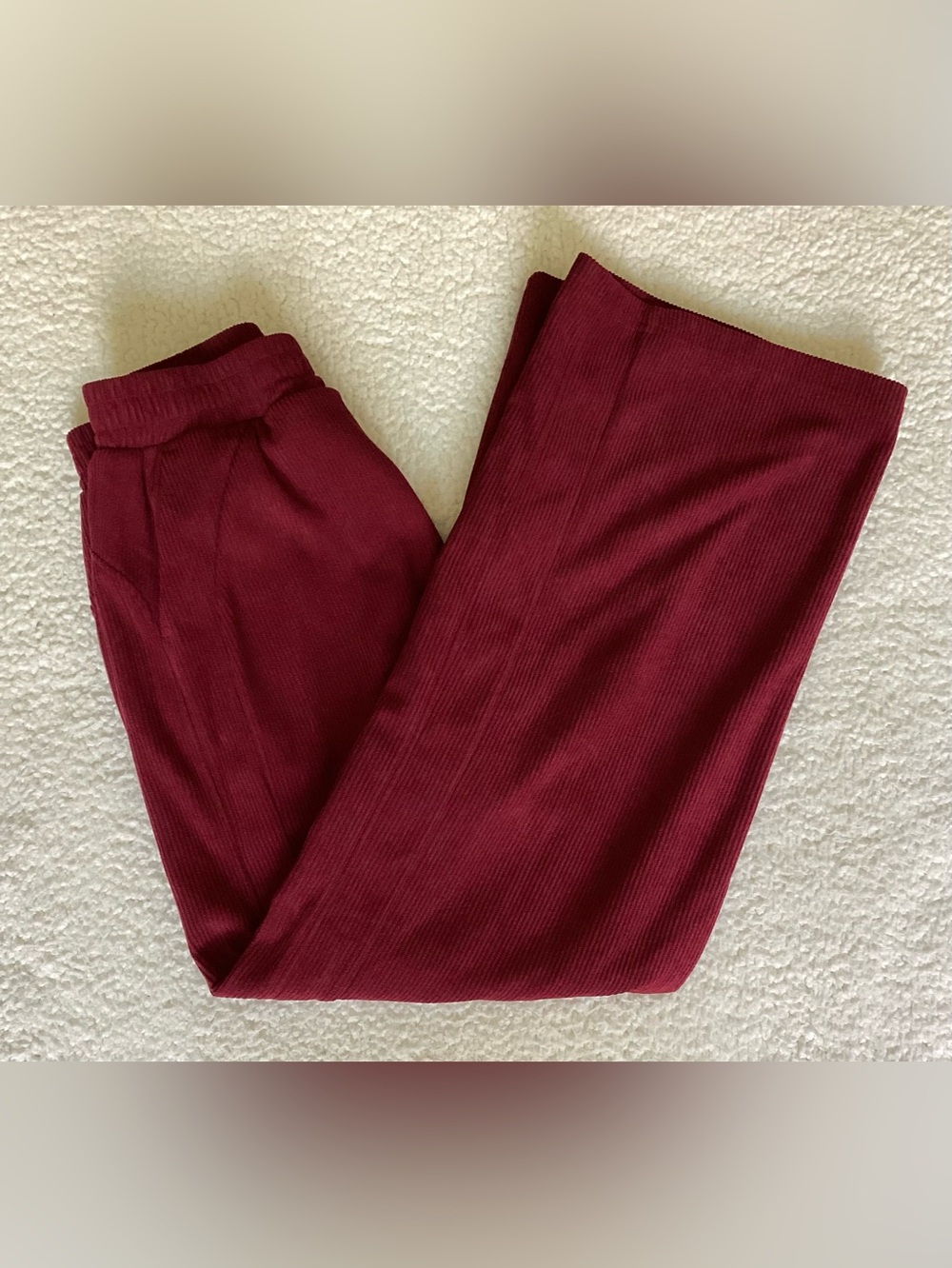 Halara Burgundy Ribbed Wide Leg Pants M High Rise Quiet Luxury Stretch